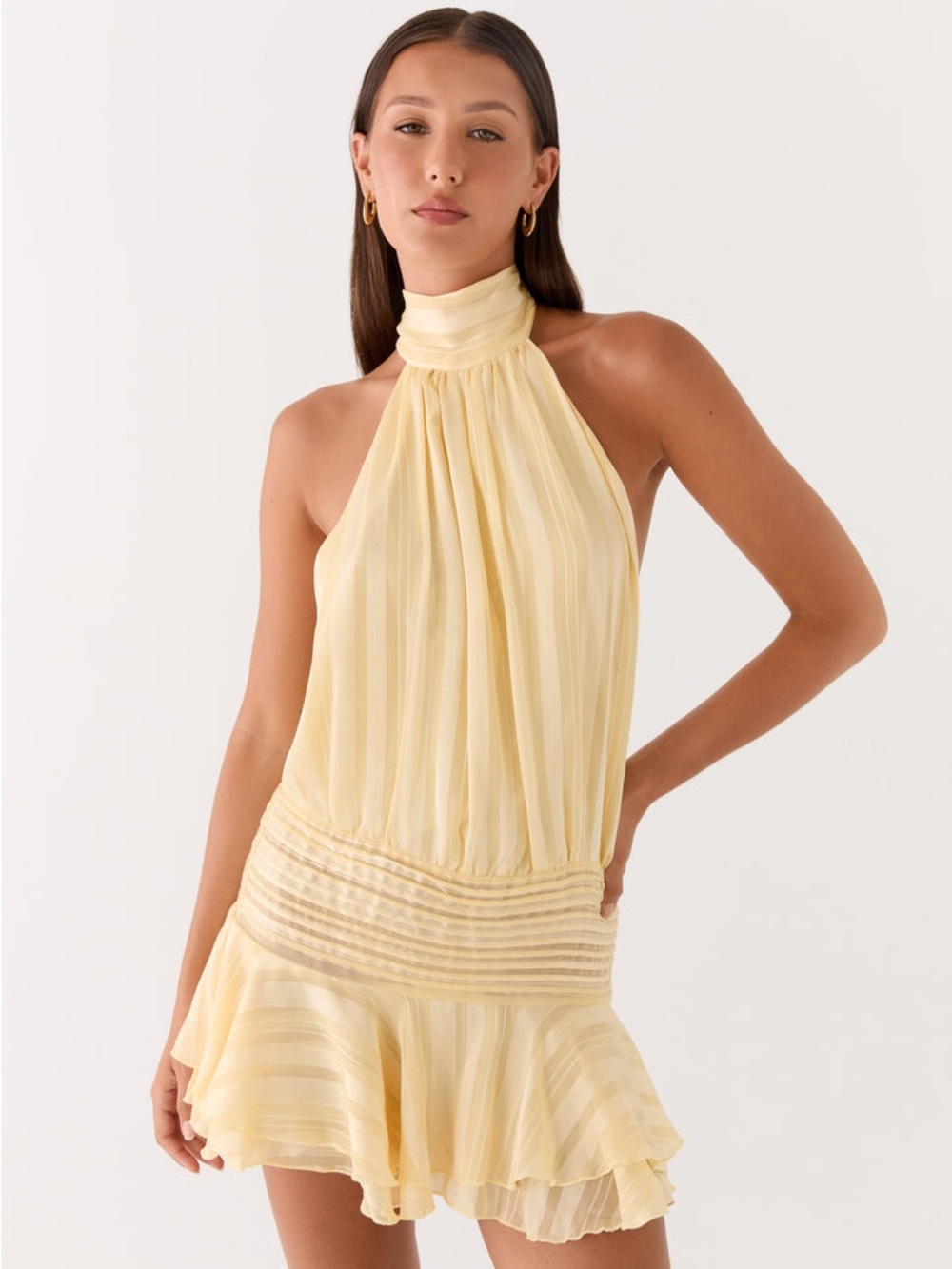 Peppermayo Willow Chiffon Mini Dress in Yellow